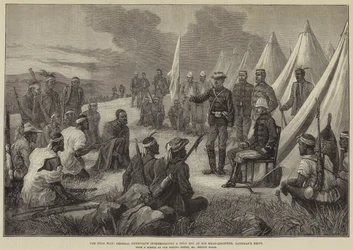 De Zoeloe-oorlog, generaal Newdigate ondervraagt een Zoeloespion op zijn hoofdkwartier, Landman